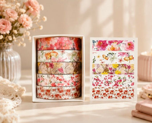 Blooming Garden Floral Washi Tape Set – 5 Rolls