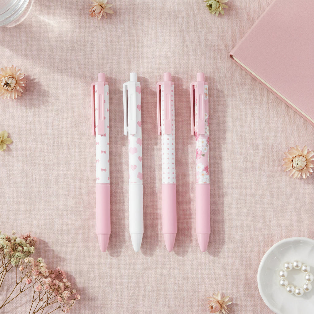 Pink Bow Retractable Ballpoint Pens – 4pcs