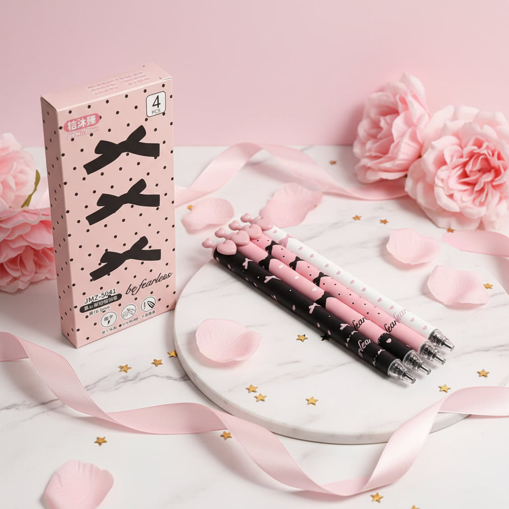 Pink Bowknot Gel Pen Set – 4pcs