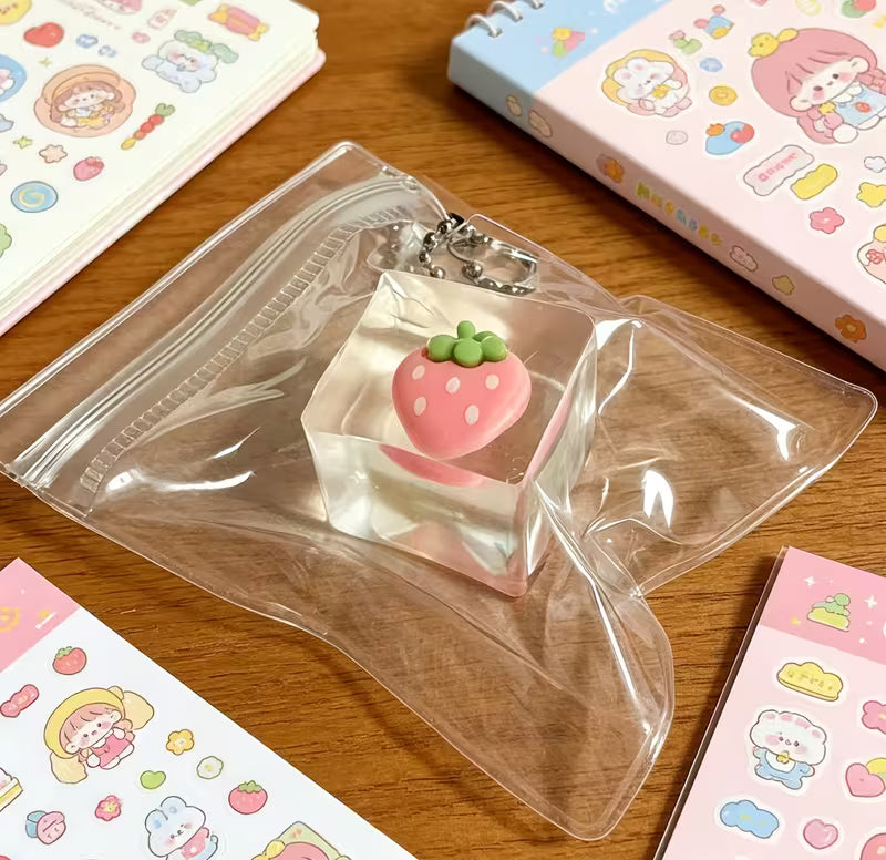 Jelly Cube Strawberry Squishy Keychain